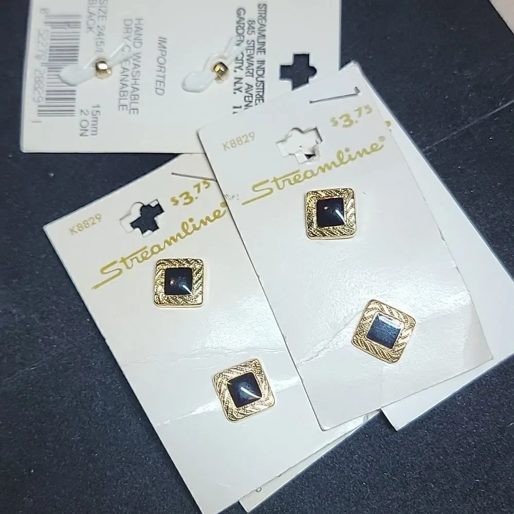 Streamline Vintage Black Gold Metal Buttons Cards Set of 5 #K8829